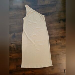 NWT GAP Ribbed One Shoulder Fitted Midi Dress Sand Beige Neutral Size Large